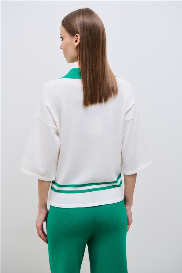 COMBOS 034 EMERALD KNIT POLO WHITE